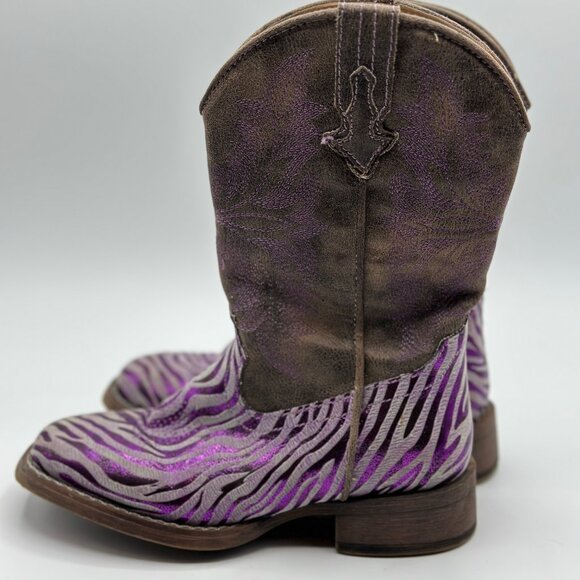 Roper Little Girl's Western Purple Metallic Zebra Square Toe Toddler Boots Sz 12 - Picture 3 of 12